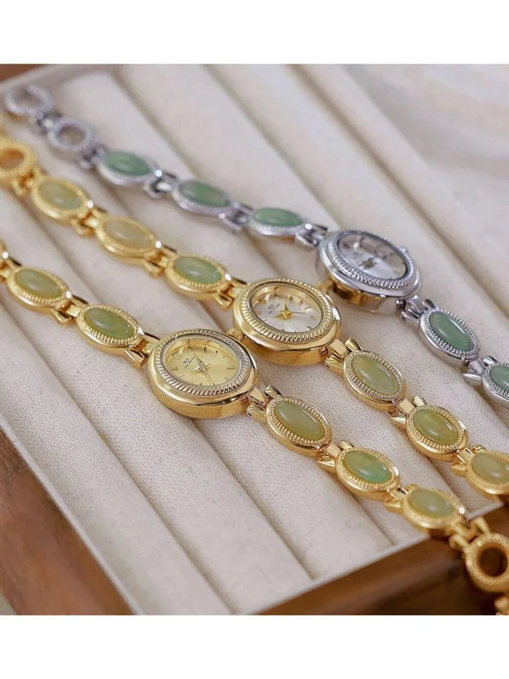 Women's Gold White Analog Quartz Waterproof Oval Dainty Vintage Bracelet Watch